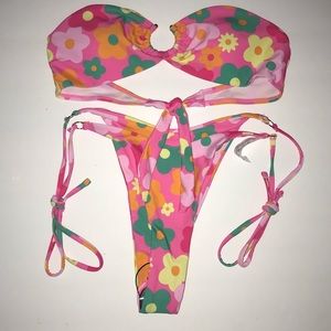 NWOT SHEIN Floral Side Tie Strapless Bikini Size Medium